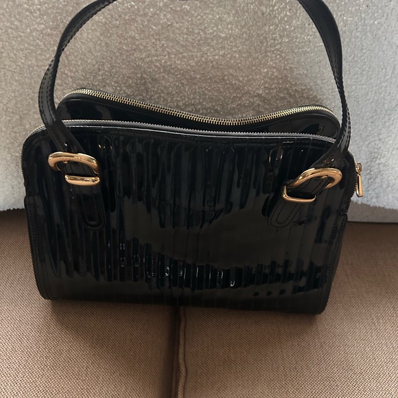 Ted Baker Glossy Black Satchel with Gold Accents - Picture 11 of 13
